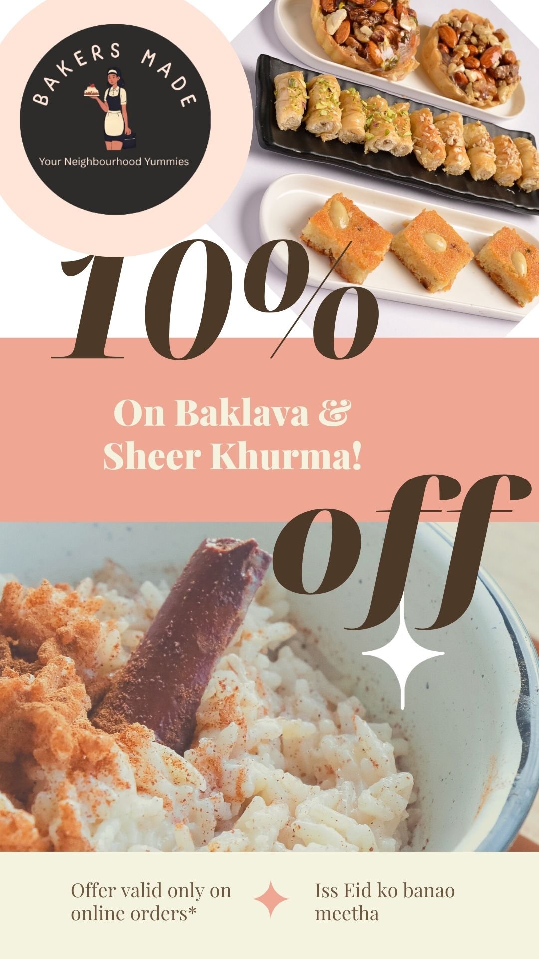 dark brown and peach geometric traditional minimalist eid al fitr sale your story